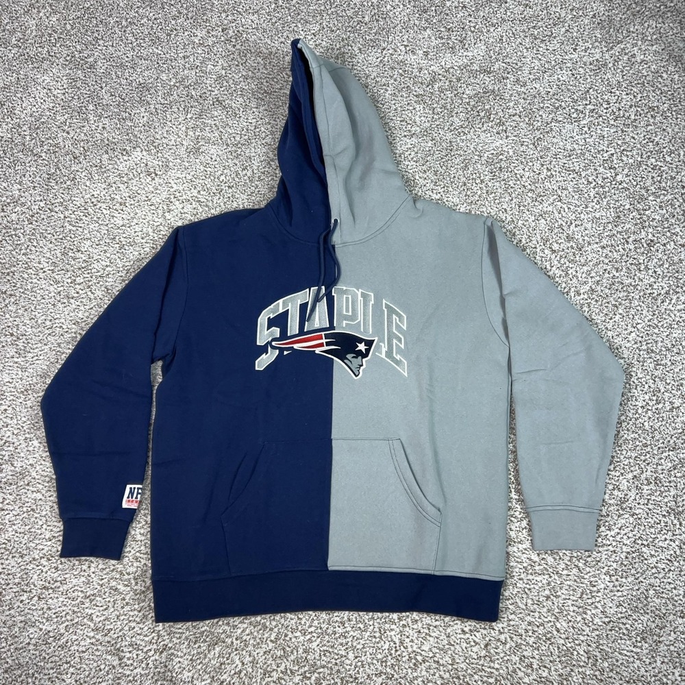 New England Patriots Mens Sweatshirt 2XL Navy Gray NFL Football Staple Hoodie